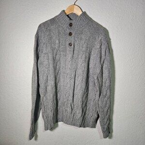 VTG Vineyard Vines Gray Cable Knit Lambs wool & Nylon Sweater With Button Collar